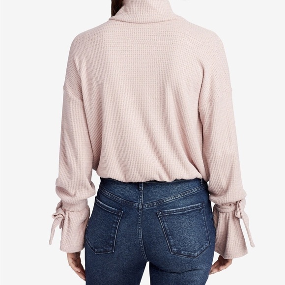 William Rast Elle Thermal Tied Turtleneck Top Peach Reign Sz L - Picture 2 of 7